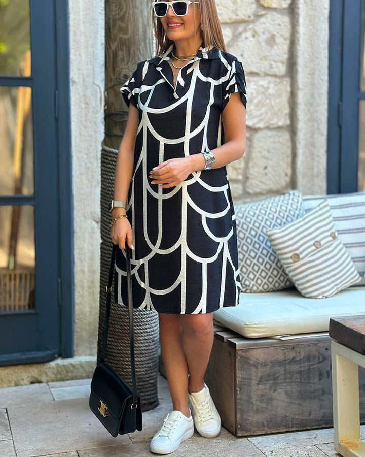 Auren™ | Elegante Midi-jurk met Korte Mouwen en A-lijn
