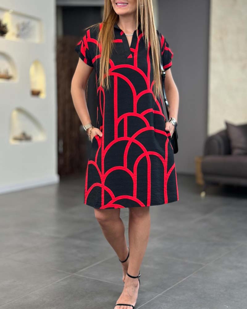 Aven™ | Chique Polo Jurk met Geometrische Print
