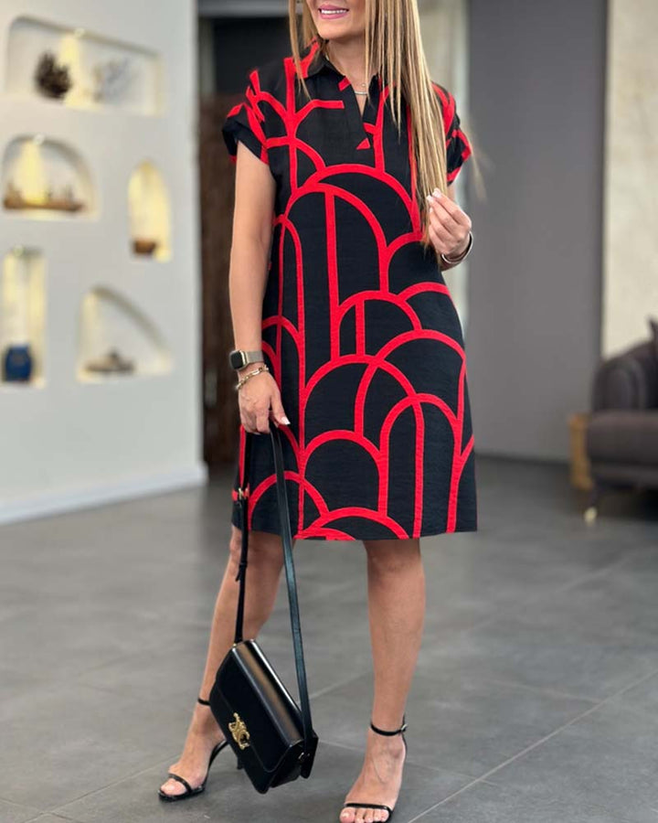 Aven™ | Chique Polo Jurk met Geometrische Print