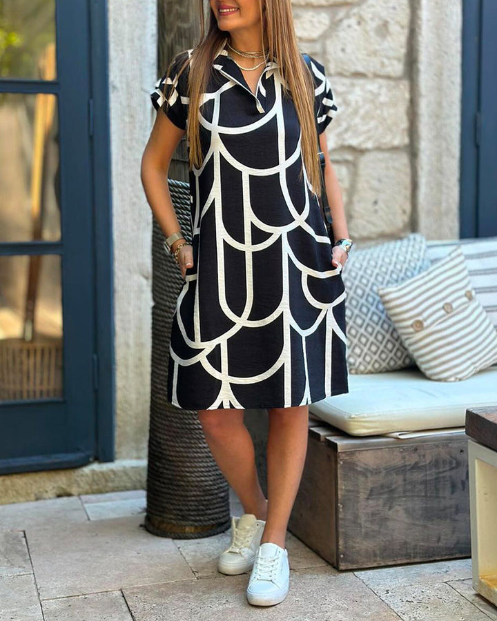 Aven™ | Chique Polo Jurk met Geometrische Print