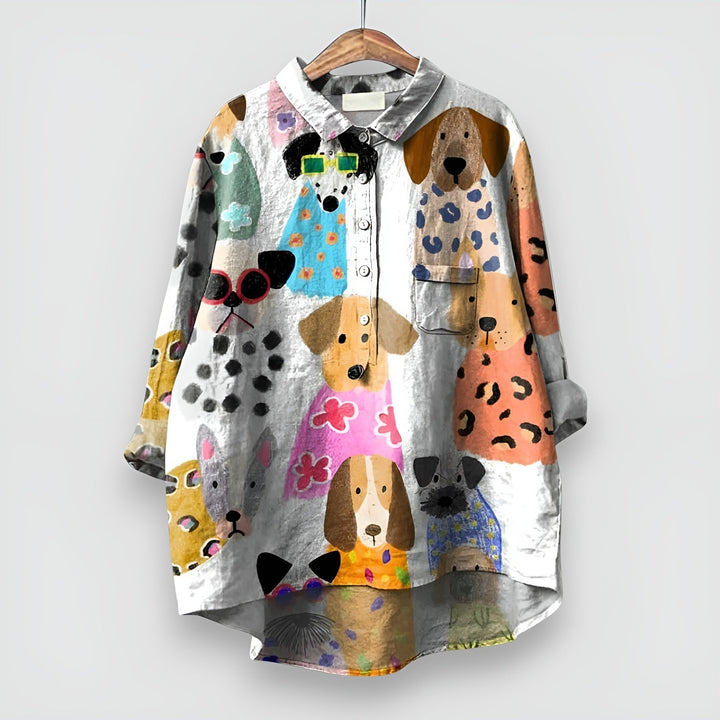 Gani™ | Damesblouse met Elegante Hondenprint