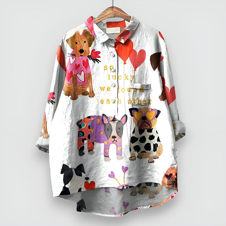 Gani™ | Damesblouse met Elegante Hondenprint